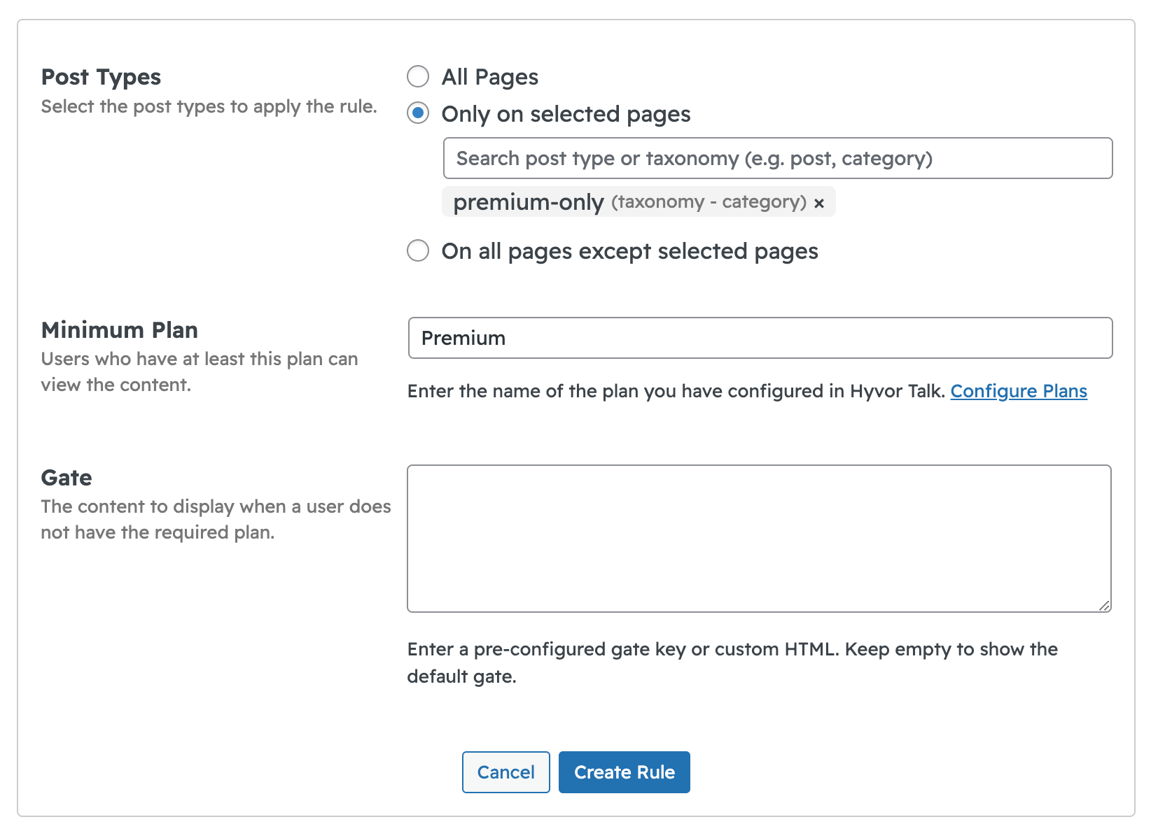 Hyvor Talk - Gated Content Rule Create